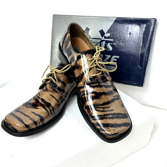Vintage Tan Gold Zebra Oxford Formal Dress Shoe Rare OOAK NWOT - Picture 1 of 12